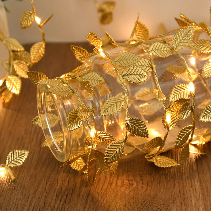 Outdoor Lighting Wedding Decor - Altın Yaprak Rattan Bakır Tel Dizili